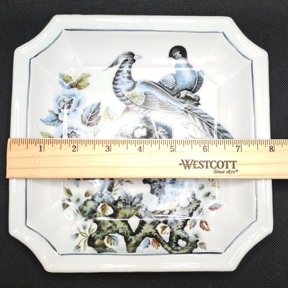 Andrea by Sadek Plate Porcelain Pheasant Blue Birds Flowers Japan 9153 Scalloped - Picture 2 of 4